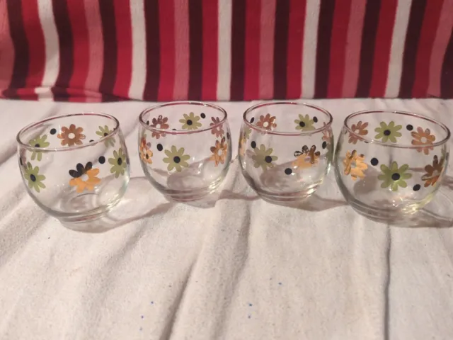 Set of  4 Small  Clear Drinking Glasses Juice Water Tumbler With Floral Pattern