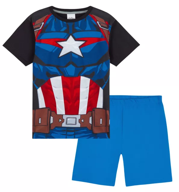 Marvel Captain America Boys Pyjamas, Avengers Merchandise, Short Sleeve Kids PJs