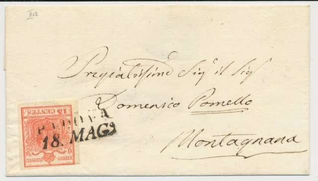 LOMBARDEI-VENETIEN 185. 15C, HP, Type II. Brief, PADOVA nach MONTAGNANA.