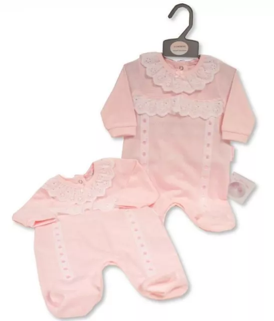 Baby Girls Ribbon & Lace Sleepsuit ~ Spanish Style ~ Pink ~ NB-0-3-6 Month ~ abg