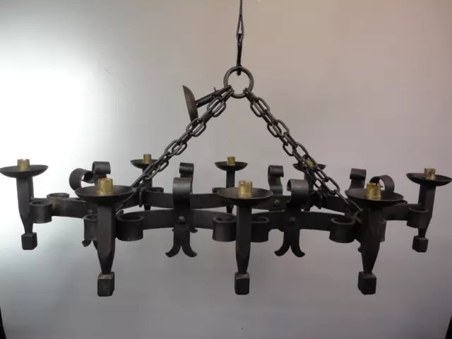 French antique wrought iron chandelier very large very heavy over 1mtr wide !