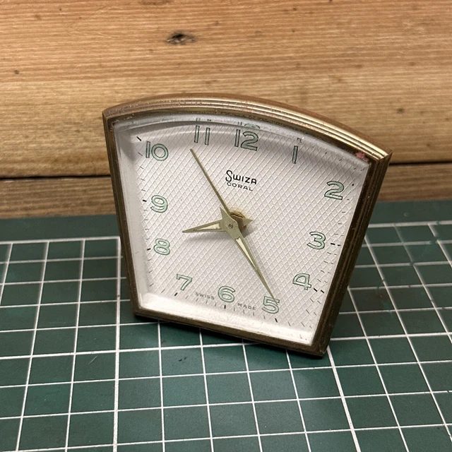 VINTAGE SWIZA CORAL Travel Clock Swiss Made Lovely Example