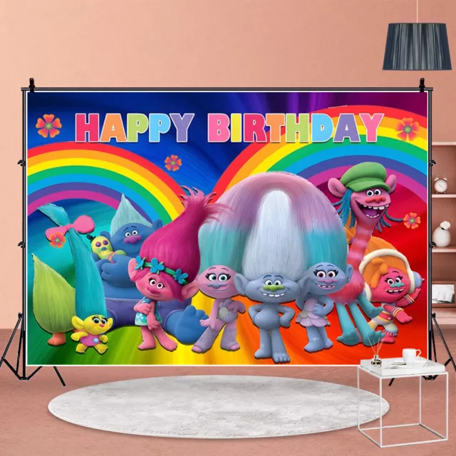 Trolls 3 Backdrop Birthday Decorations Party Supplies Movie Photo Background 3