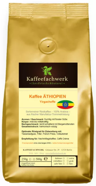 Kaffee Äthiopien Yirgacheffe 500g ♥ Frische Kaffeefachwerk Manufaktur-Röstung