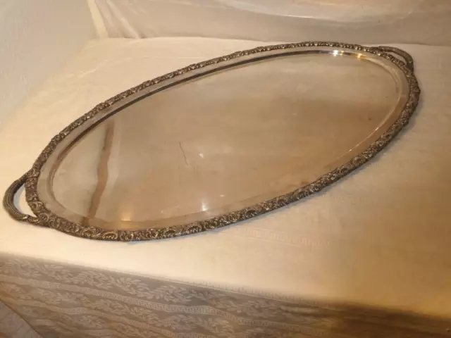 Riesiges Tablett 88 x 48 cm versilbert oval  Frankreich um 1960 Louis XV  Dekor