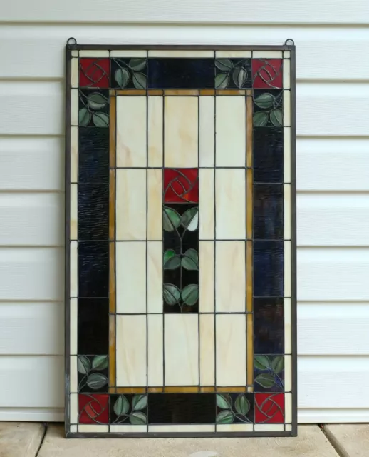 20.5" x 34.75" Large Handcrafted stained glass window panel Rose Flower!