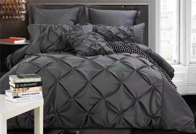 queen / super king Charcoal Grey Quilt Cover Set diamond Pintuck doona cover