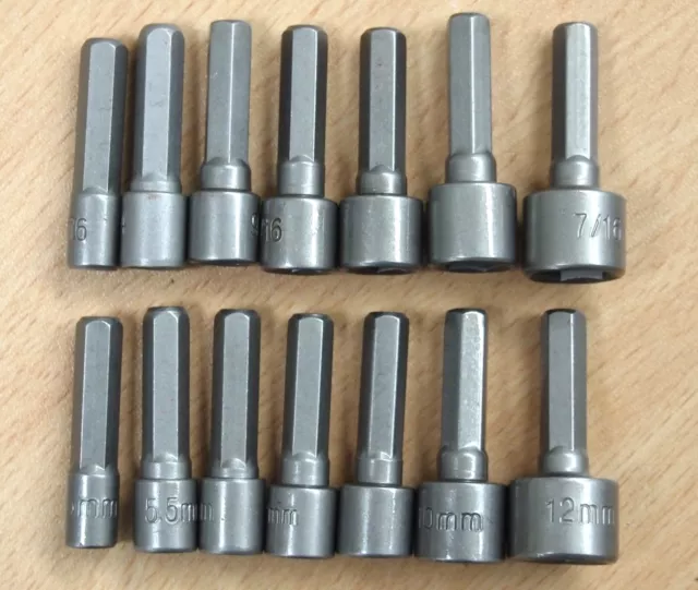 14 pcs Nut Driver Socket bits 1/4" Hex Shank, SAE & Metric