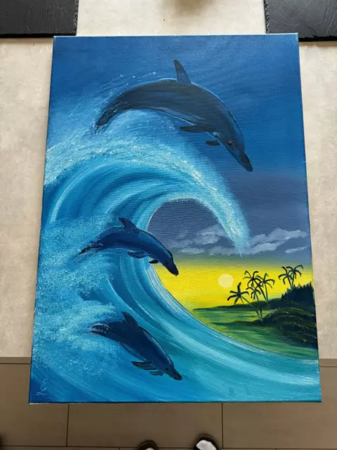 Ölbild Delfin; Delphin Bild auf Keilrahmen ca 70 x 50 cm