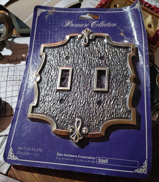 VTG Ajax USA Premier Double Brass Color Switch Wall Plate Cover New Old Stock