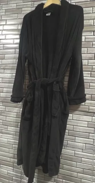 Mens L  Robe Black Plush Croft & Barrow Long Sleeve Belted Knee Length Winter