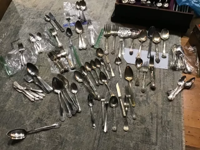 Huge Lot Rogers Bros silver plated Forks Spoons Knifes Ornate