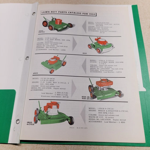 1955 LAWNBOY PARTS Catalog Engine List Numbers Diagrams Push Mower 55