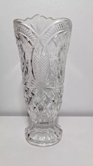 Vintage MCM Large Pressed Clear Glass Vase Embossed Rose Design Decor