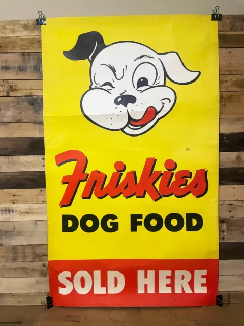 RARE VINTAGE 1950s FRISKIES DOG FOOD HUGE 5'x3' WEATHERPROOF POSTER SIGN DUCKINE