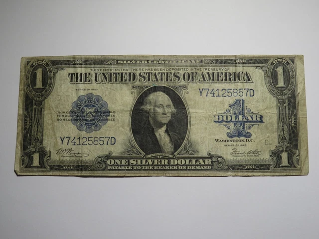 $1 1923 Silver Certificate Large Bank Note Bill Blue Seal One Dollar Very Good