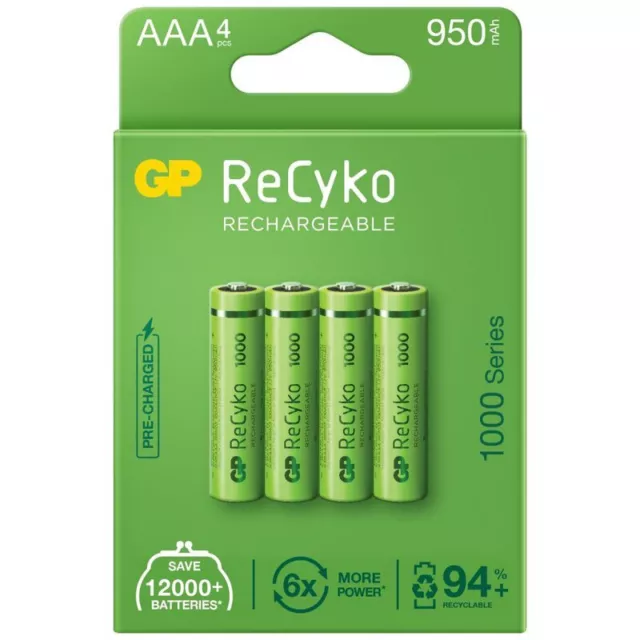 1 x4er Pack GP Akku Rechargeable AAA / R03 GP ReCyko 1000 Series Ni-MH 950mAh