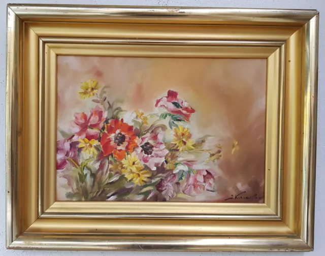 Wunderschönes altes Ölgemälde mit Rahmen Malerei Oil Painting Stillleben Blumen