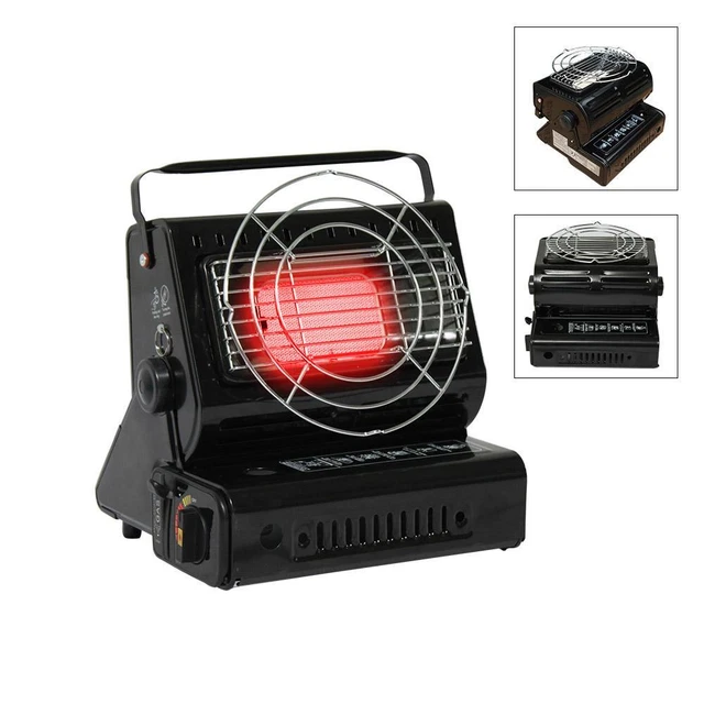 2in1 Tragbare Gasheizung 1,3KW Camping Butan Gas Kocher Keramik+Gaskartuschen