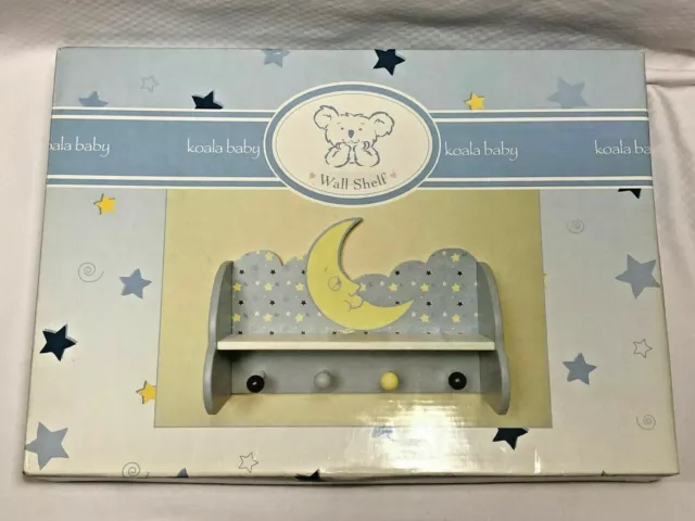 KOALA BABY "SILVER LINING” WALL SHELF MOON & STARS DESIGN 16” x 9” x 5” ~ NEW