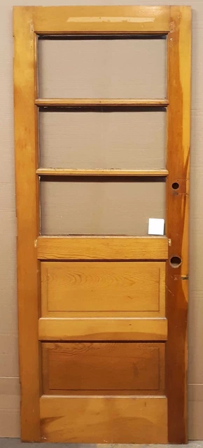 31"x80" Antique Vintage Old SOLID Wood Wooden Entry Door 3 Window Wavy Glass 2