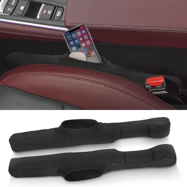 Wazzh 2 Pack Black PU Leather Car Seat Gap Filler Organizer, Fill Seat and Conso
