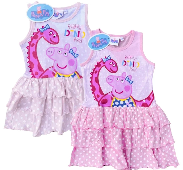 Abito estivo ESTATE rosa senza maniche triplo fronzolo per bambine 100% cotone morbido festa