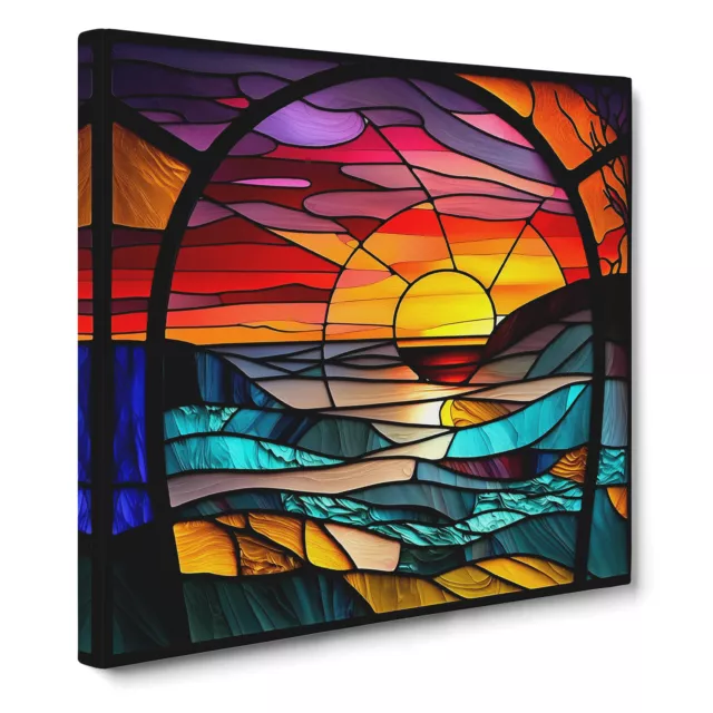 Sunset Stained Glass Effect Canvas Wall Art Print Framed Picture Home Decor