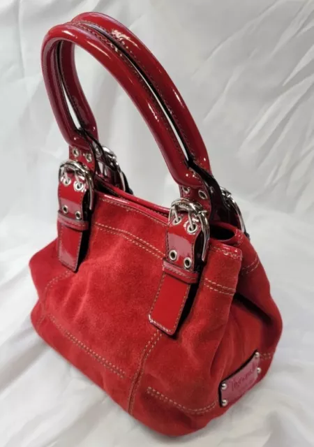 Y2K Tignanello Brick Red Genuine Patent Leather Suade Handbag Bag Purse Tote