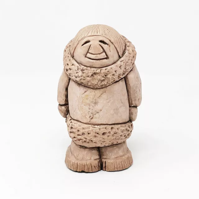 Vintage Earthquake Clay Traditional Inuit Adult Figurine Hand Craved Alaska