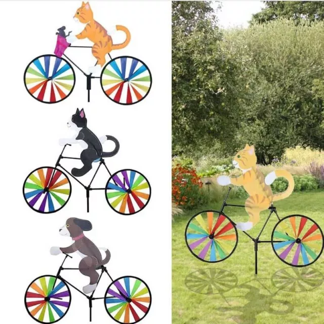 Wind Spinner Windmill Rainbow Cat Dog Animal  Bicycle Outdoor Garden Lawn Orname