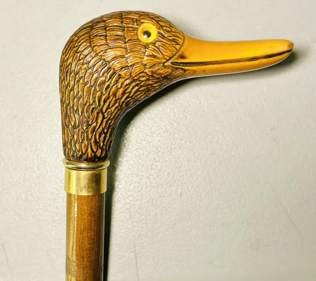 Vintage Hand Carved Wood Polished Wooden Duck Head Walking Cane Stick 3 FT 36”