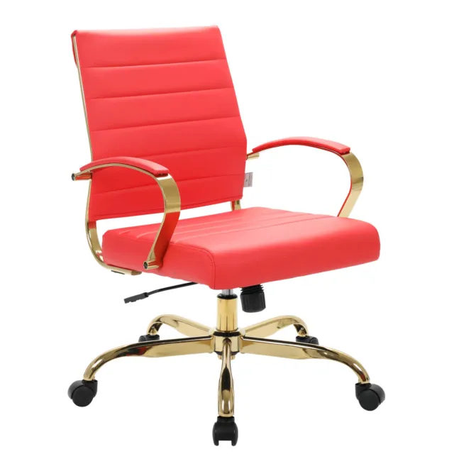 Benmar Home Leather Office Chair With Gold Frame - Red