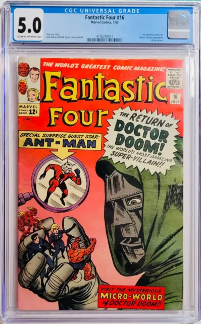 1963 Fantastic Four  16 CGC 5.0 1st Ant-Man crossover. Doctor Doom app
