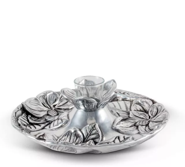 Arthur Court Metal Entertaining Platter Magnolia Flower 10.5 Dia x 3.25 inch