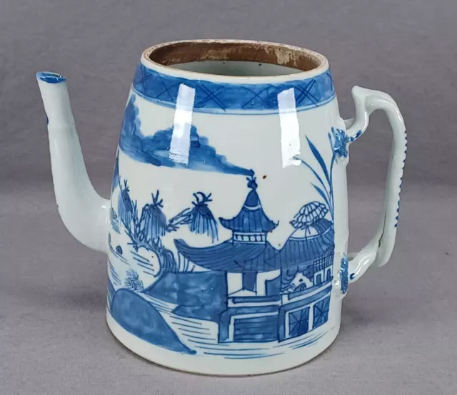 19th Century Chinese Export Hand Painted Blue Canton Pattern Coffee Pot - NO LID