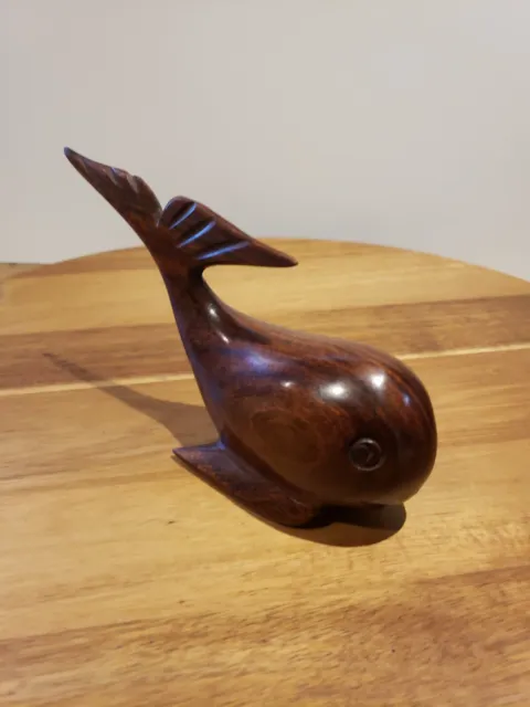 Vintage Mid Century Modern Wood Carved Whale Sculpture Figurine
