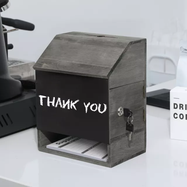 Vintage Gray Wood Suggestion / Comment / Ballot Box w/ Lock & Chalkboard Surface