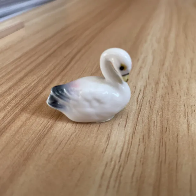 Miniature Swan Bird Duck Porcelain Figurine White Painted Figure Vintage