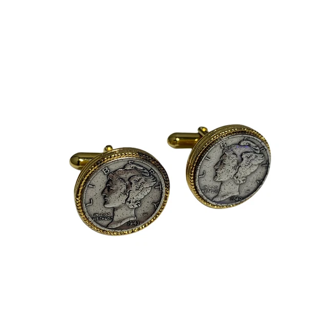 VINTAGE 1940 and 1943 Mercury Dime Coin Mens Cuff Links