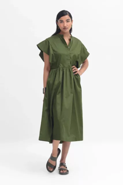 ELK Size 18 NWT $249 Aiva Olive Organic Cotton Midi Ruffle Dress
