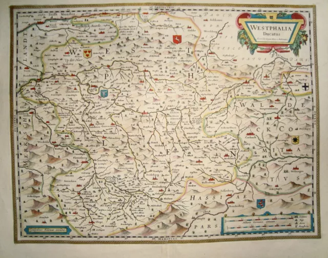 Westfalen Olpe Brilon Korbach Meschede Minden Landkarte Kupferstich Blaeuw 1640