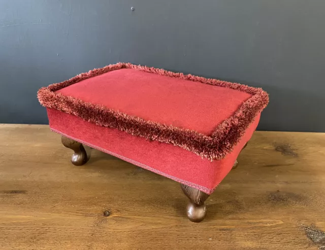 Reproduction Victorian Burgundy Upholstered Footstool Vintage