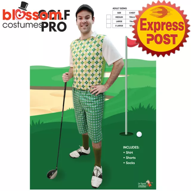 CA2866 Mens Green Golf Pro Golfer Pub Golf Stag Night Fancy Dress Sports Costume