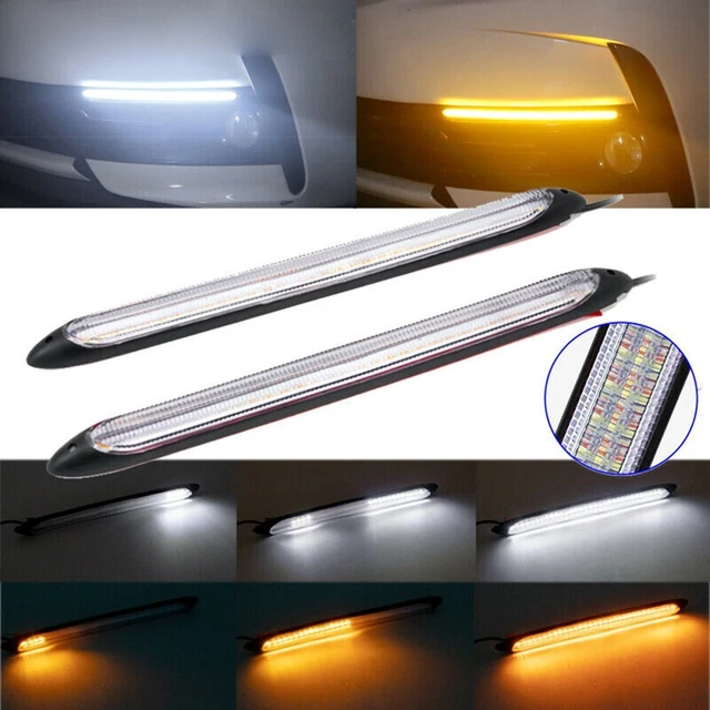 2x Feux Diurnes LED 30 LED Voiture 12V Avec Clignotants - Lumière Blanche Et Orange - Barre LED DRL Universelle