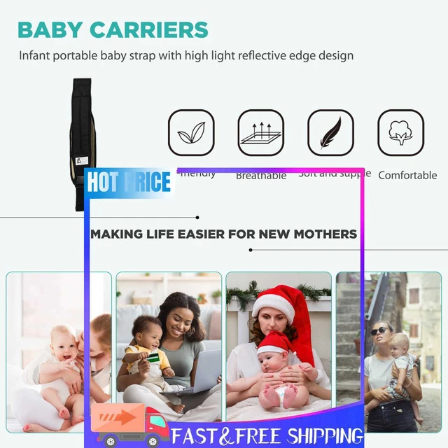Portable Infant Carrier Toddler Wrap Mother Front Carry Baby Slings (Black)