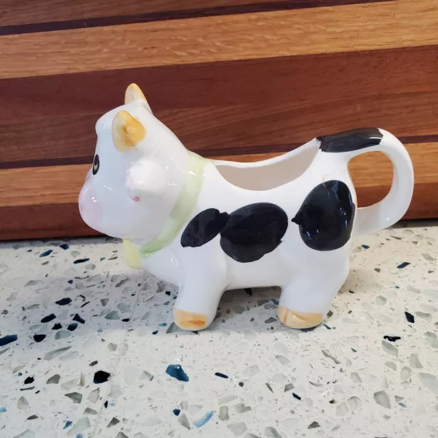 Spotted Cow Creamer White With Black Spots With Cow Bell 2