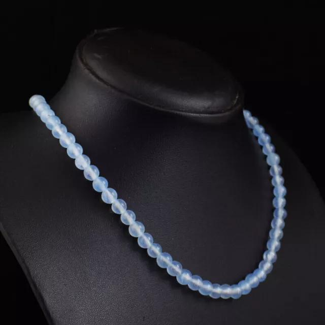 Natural 20 Inches Long 6Mm Blue Chalcedony Round Beads Necklace Aaa+