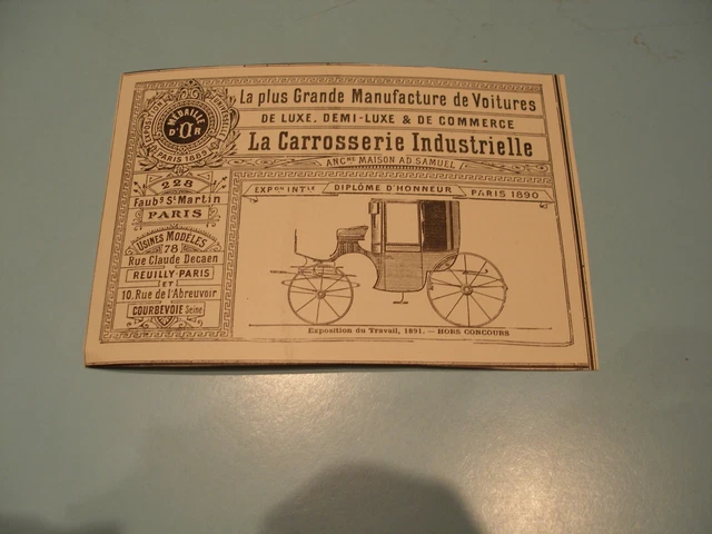 Publicite De Presse 1891  Manufacture De Voitures La Carrosserie Industrielle
