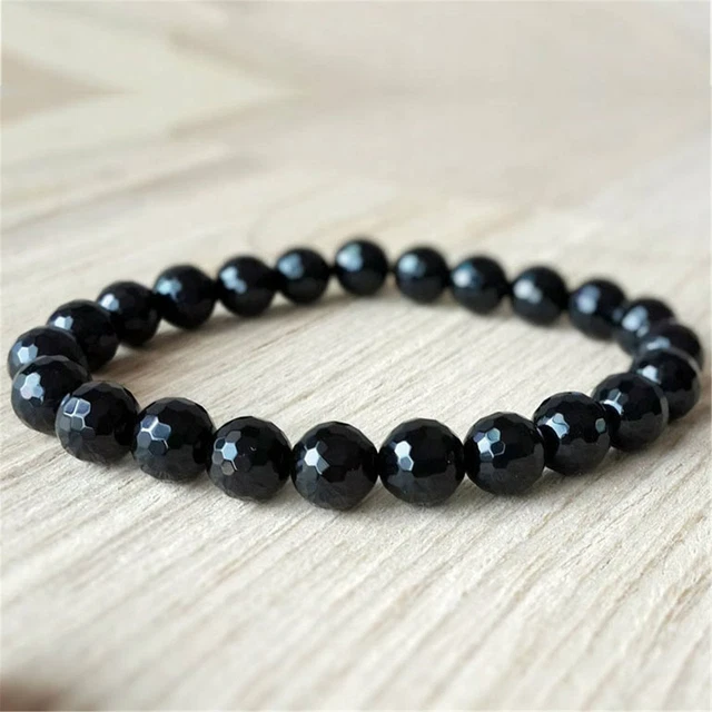 8mm Multi-faceted Onyx Gemstone Beads Mala Bracelet 7.5inch Wristband Yoga